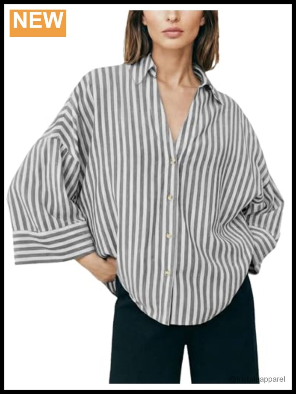 Women's Cotton Striped Button-Down 3/4 Sleeve Casual Blouse